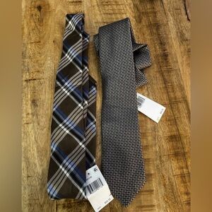 Tommy Hilfiger brown black silk blend Men's Plaid and geo diamond print Ties NWT